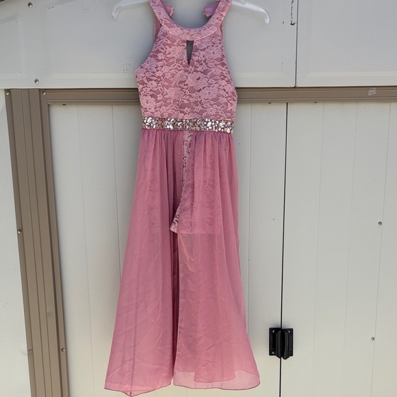 Speechless Pink Lace Formal Girls Dress with Sparkling Belt Size 8 - Picture 3 of 9